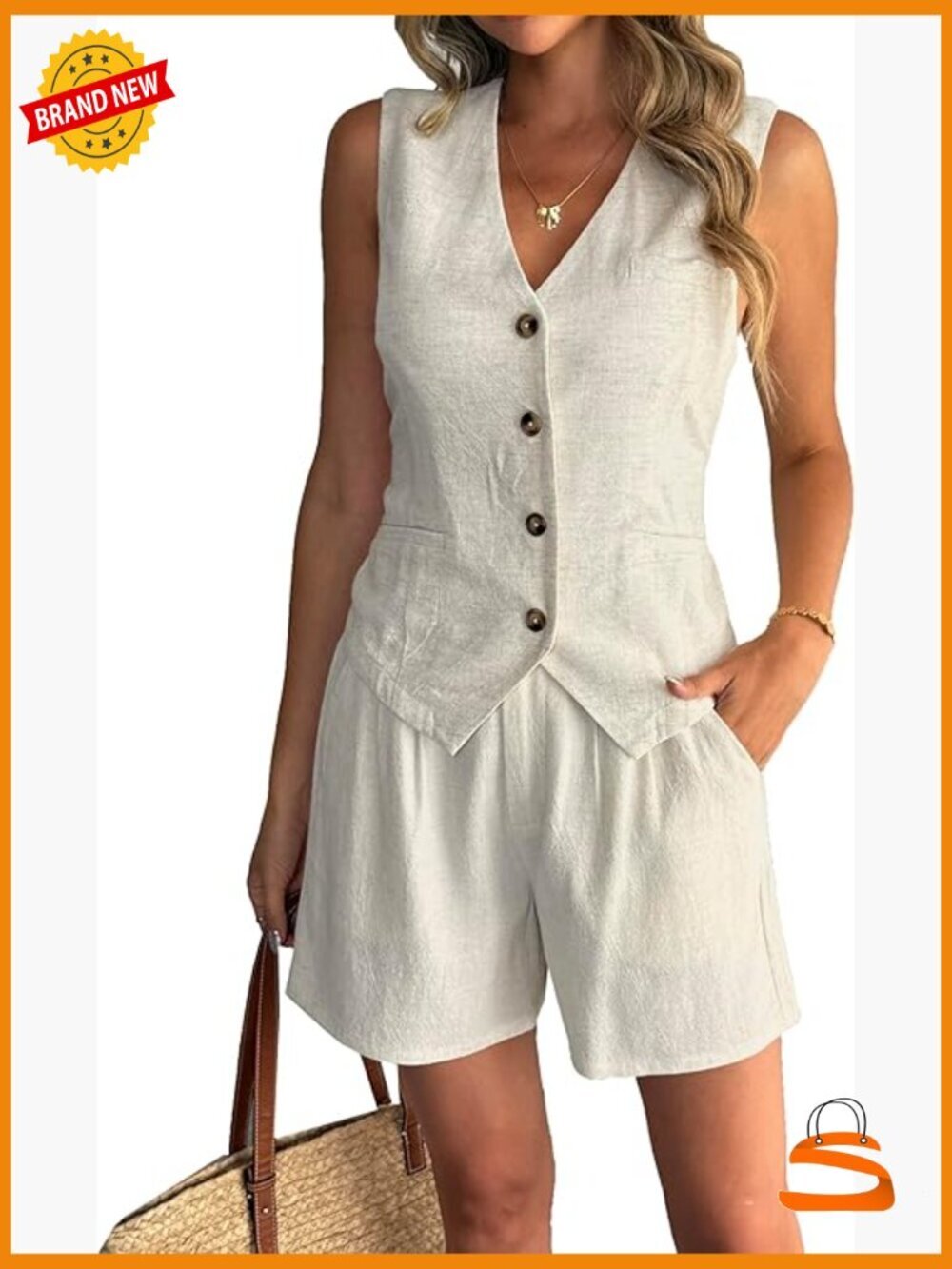 Women's Linen 2 Piece Shorts Set Tracksuit Summer Vacation Outfit